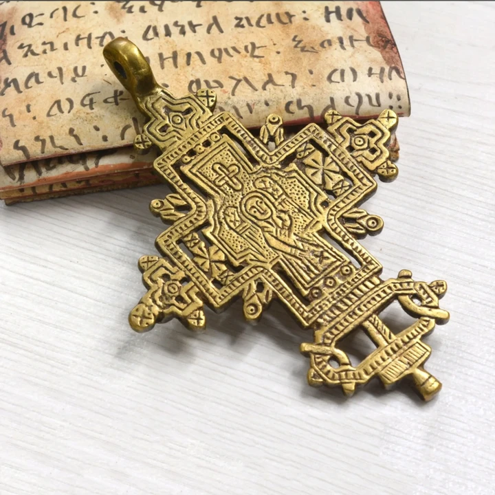 Ethiopia Pendant Coptic Cross Jesus Angel, Jewelry Supplies African A10