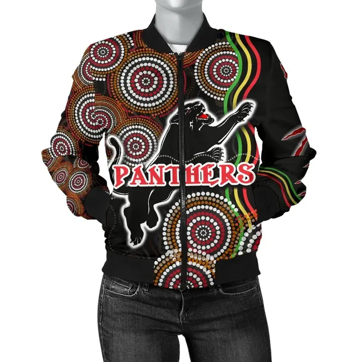 Panthers Black Women Bomber Jacket Indigenous Penrith Version A7