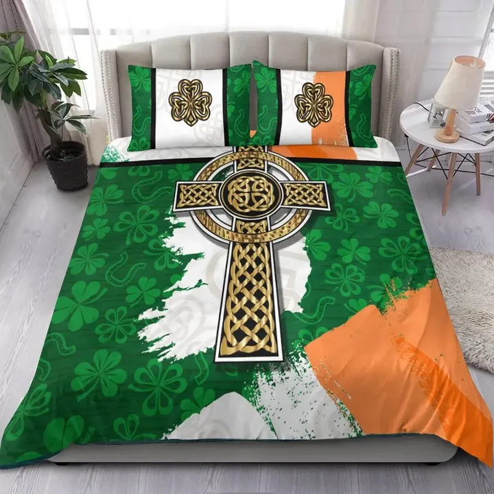 Celtic All Over Print Bedding Set - Irish Shamrock With Celtic Cross - BN30