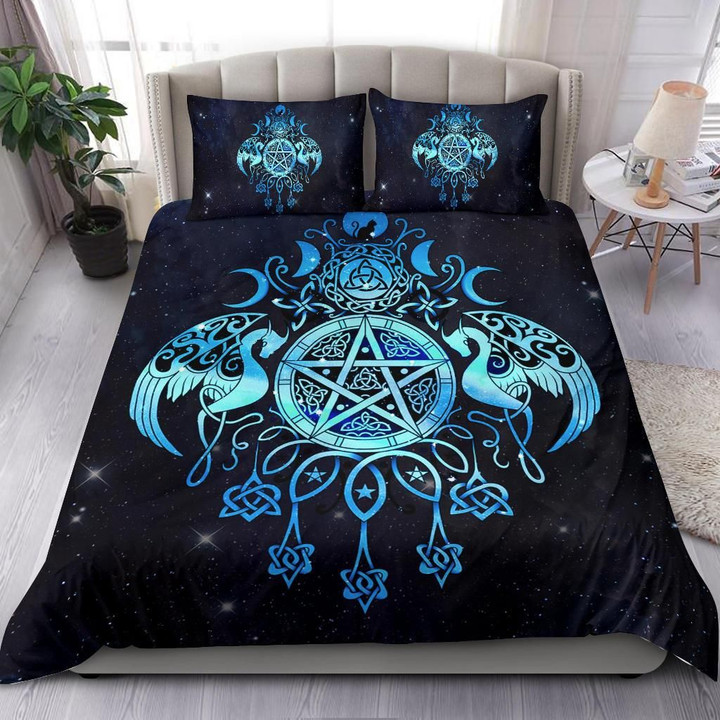 Celtic Wiccan Bedding Set - Wicca Pentacle Starry Night Style - BN22