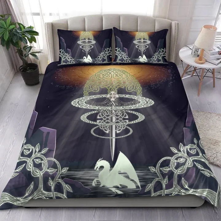 Celtic All Over Print Bedding Set - Tree of Life With Sword & Dragon - BN30