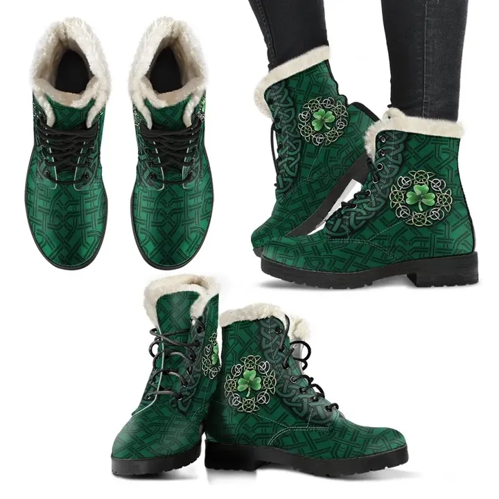 Celtic Faux Fur Leather Boots - Ireland Celtic Shamrock - BN21