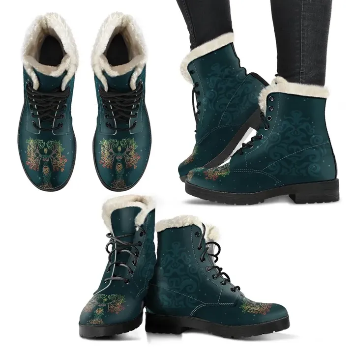 Celtic Tree of Life Faux Fur Leather Boots - The Soul of Celts - BN21