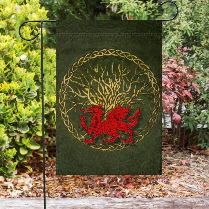 Wales Celtic Flag - Welsh Dragon With Celtic Tree - BN23