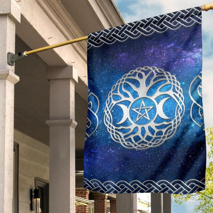 Celtic Wicca Flag - Wicca Tripple Moon Tree of Life & Pentacle - BN22
