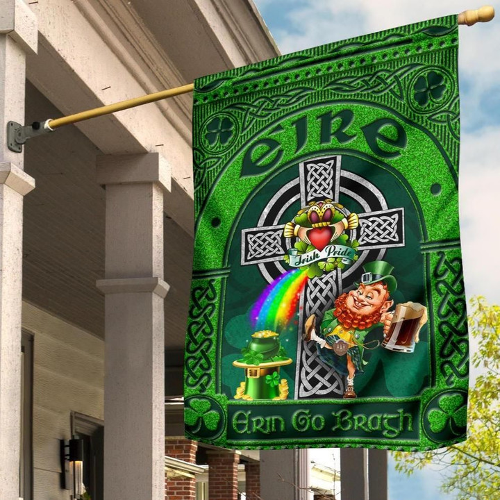 Ireland St. Patrick's Day Flag - Leprechaun with Celtic Claddagh Ring Cross - BN21