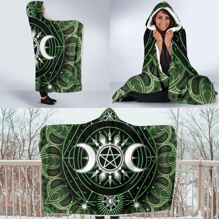 Celtic Triple Moon Pentagram Wicca Hooded Blanket - BN23