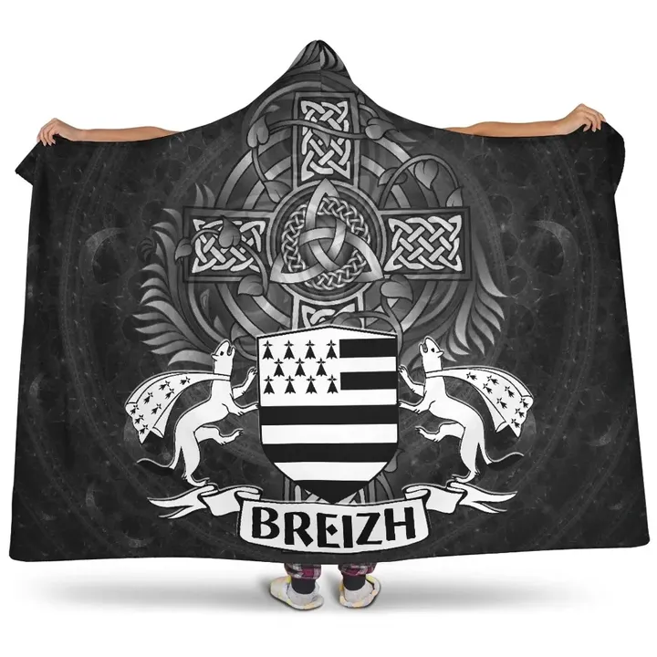 Celtic Hooded Blanket - Brittany  Flag With Celtic Cross - BN18