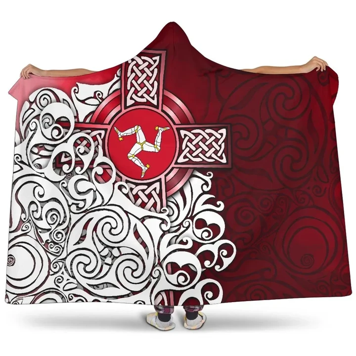 Celtic Hooded Blanket - Isle Of Man Flag With Celtic Cross - BN18