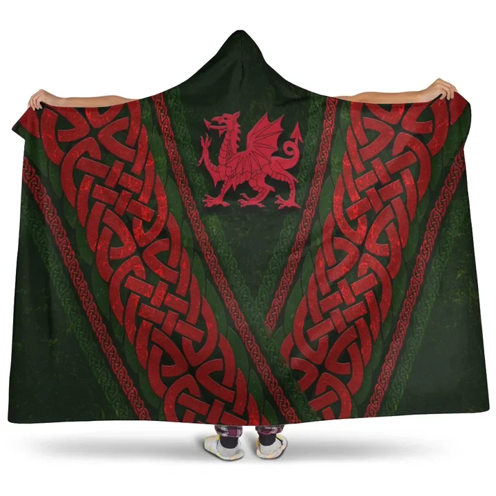 Wales Celtic Hooded Blanket - Welsh Dragon Cross Style - BN22