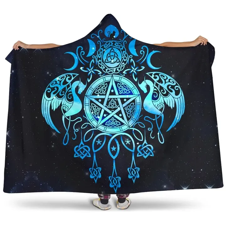 Celtic Wiccan Hooded Blanket - Wicca Pentacle Starry Night Style - BN22