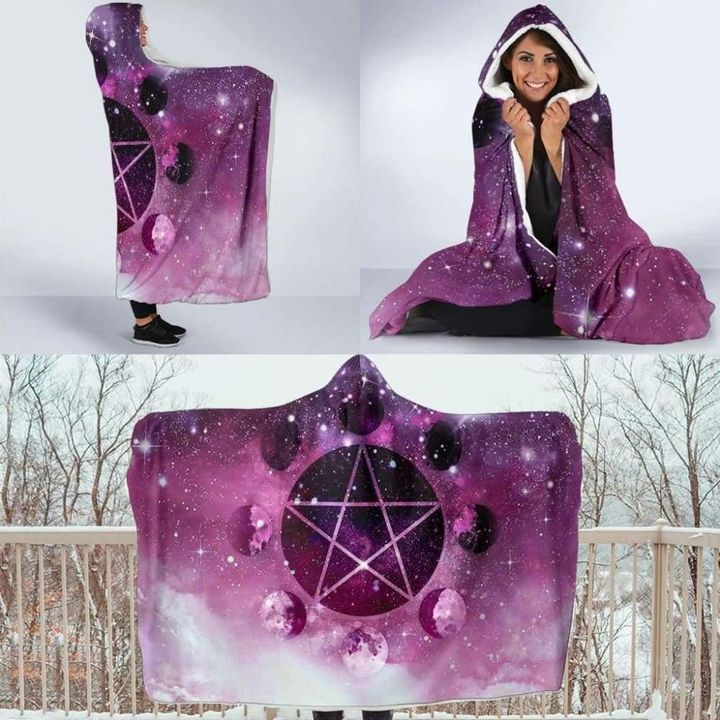 Celtic Moon Pentagram Wicca Hooded Blanket - BN23