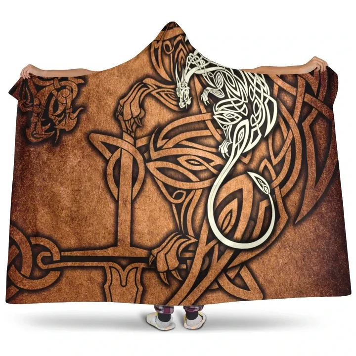 Celtic Dragon Hooded Blanket - Celtic Dragon With Cross Vintage Style - BN30