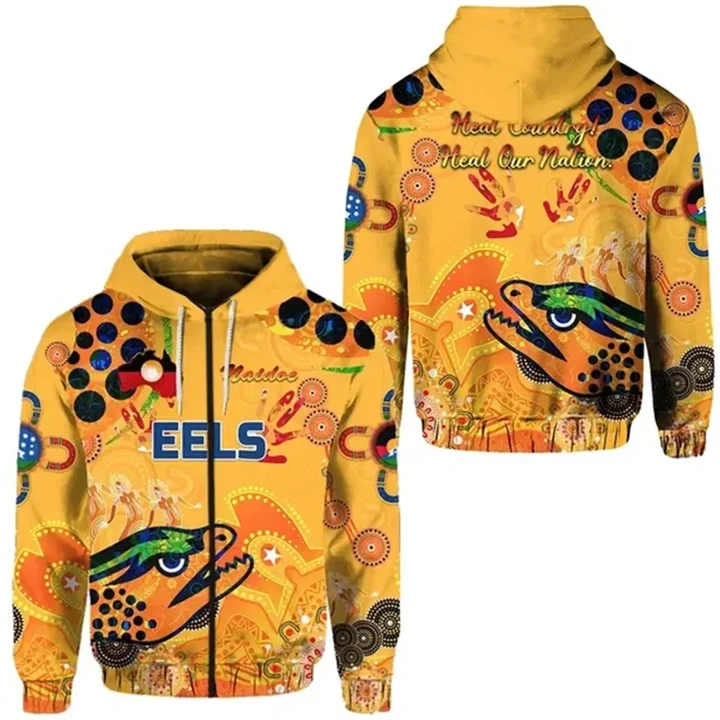 Parramatta Zip Hoodie Eels Indigenous Naidoc Heal Country! Heal Our Nation - Gold