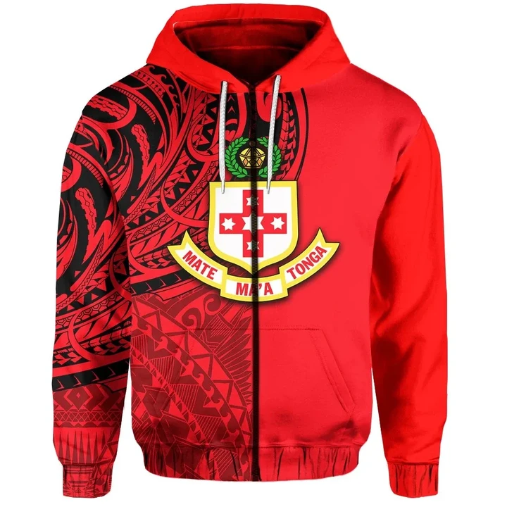 (Custom Personalised) Kolisi Tonga Zip-Hoodie Half Polynesian Style A7