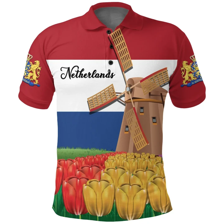 Netherlands Windmill and Tulips Polo Shirt K4