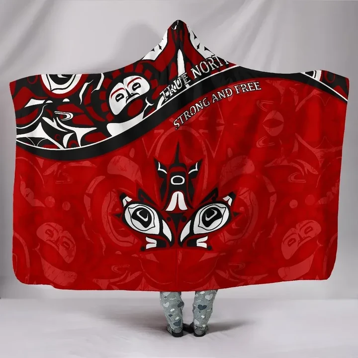 Canada Day Hooded Blanket - Haida Maple Leaf Style Tattoo Red