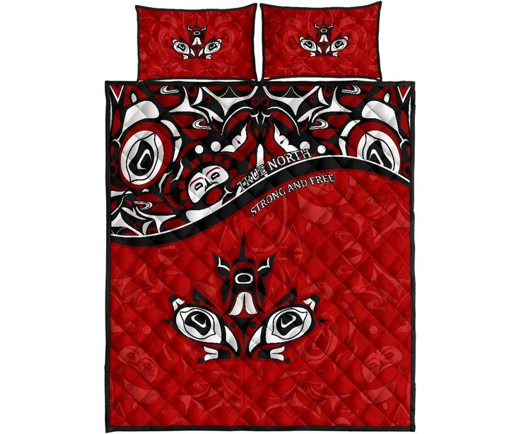 Canada Day Quilt Bed Set - Haida Maple Leaf Style Tattoo Red