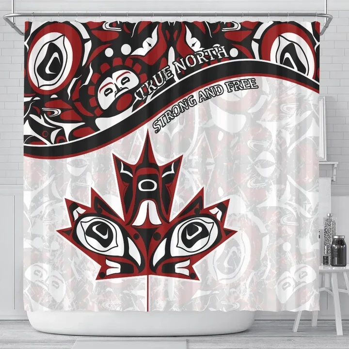 Canada Day Shower Curtain  - Haida Maple Leaf Style Tattoo White