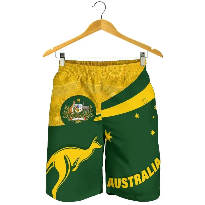 1stTheWorld Australia Shorts, Australia Round Kangaroo Aboriginal Men Green