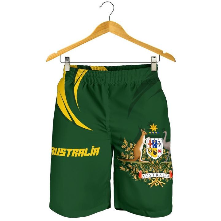 1stTheWorld Australia Men Shorts, Australia Coat Of Arms Green
