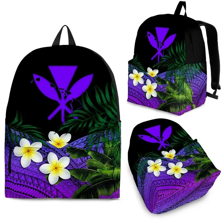 Kanaka Maoli (Hawaiian) Backpack, Polynesian Plumeria Banana Leaves Purple