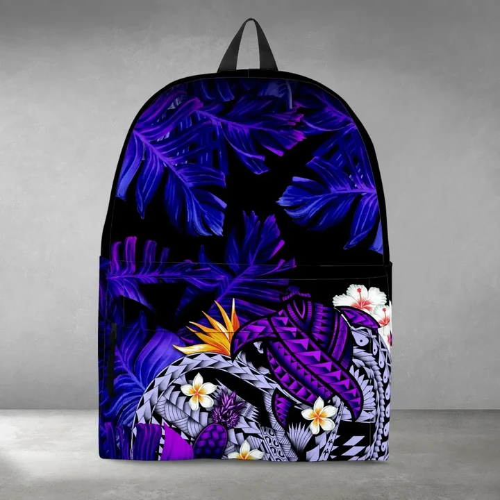Kanaka Maoli (Hawaiian) Backpack, Polynesian Pineapple Banana Leaves Turtle Tattoo Purple