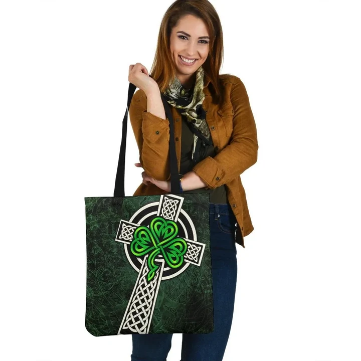Ireland Celtic Tote Bag , Celtic Cross & Shamrock Skew Style