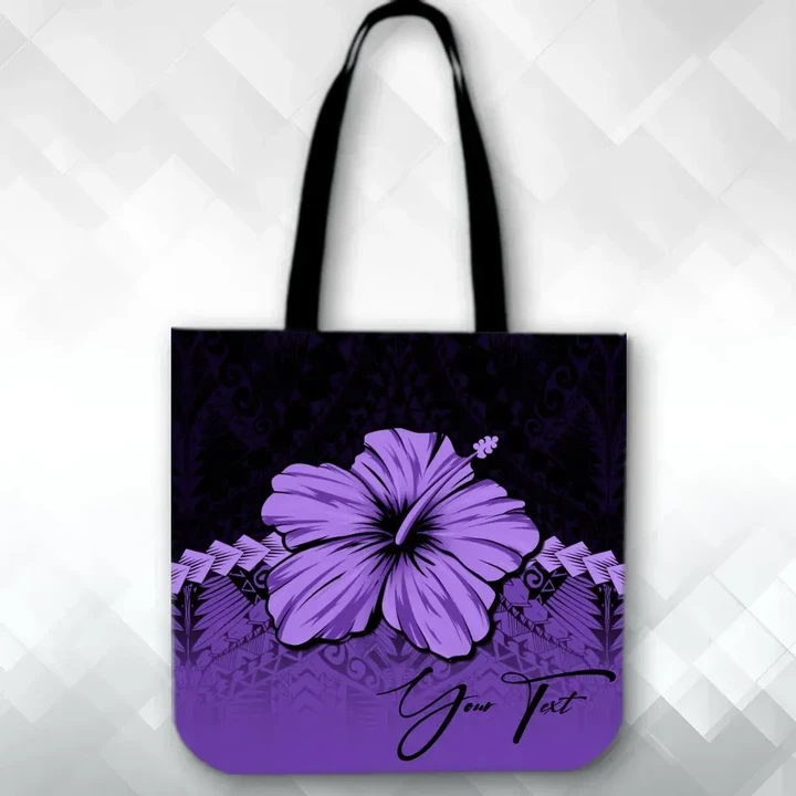 (Custom) Polynesian Tote Bag Hibiscus Personal Signature Purple