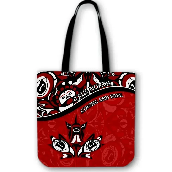Canada Day Tote Bag , Haida Maple Leaf Style Tattoo Red
