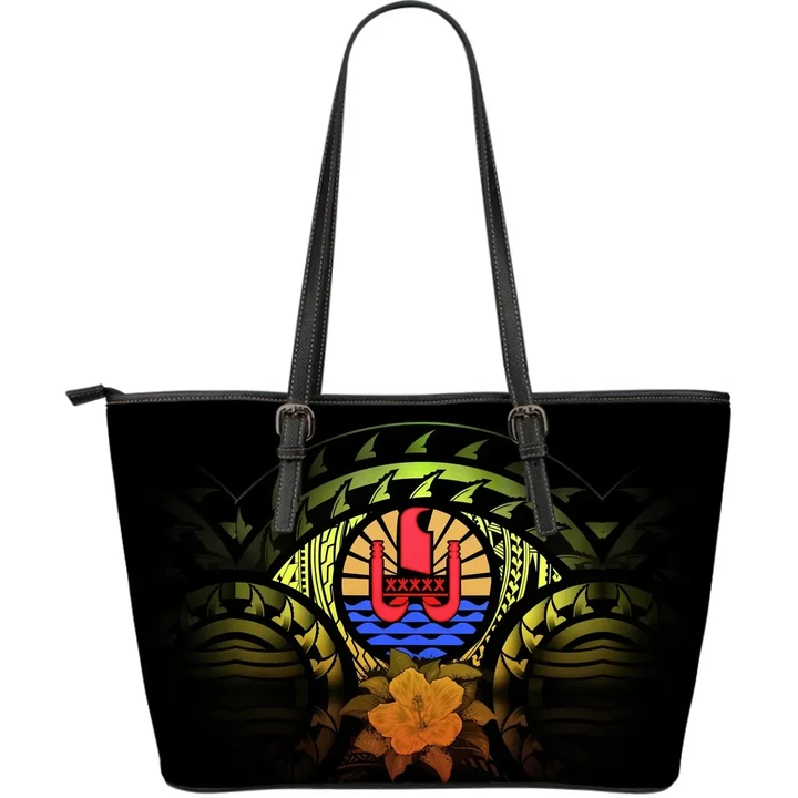 Tahiti Reggae Hibiscus Leather Tote Bag