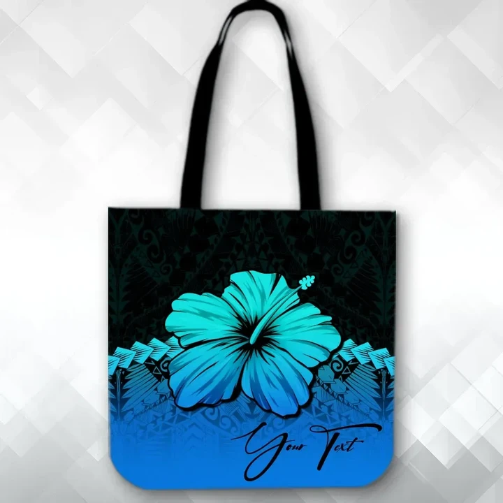 (Custom) Polynesian Tote Bag Hibiscus Personal Signature Blue