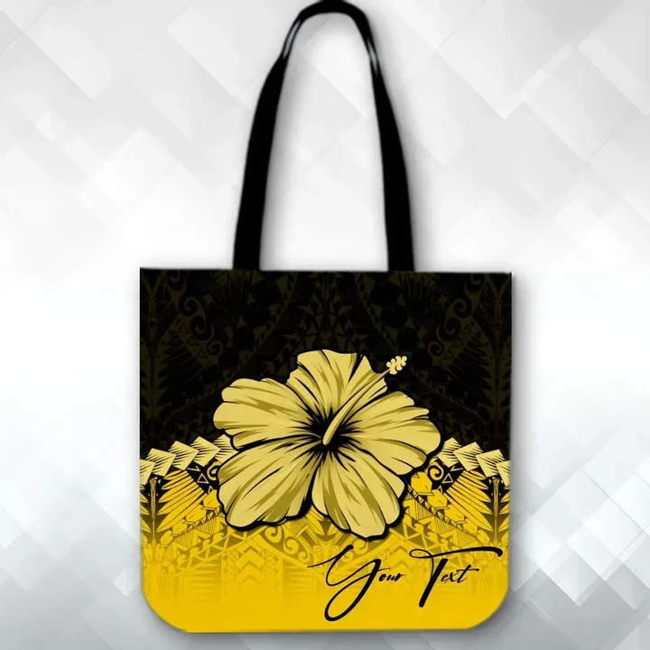 (Custom) Polynesian Tote Bag Hibiscus Personal Signature Yellow