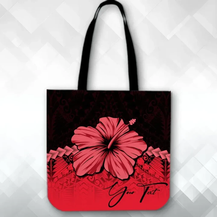 (Custom) Polynesian Tote Bag Hibiscus Personal Signature Red
