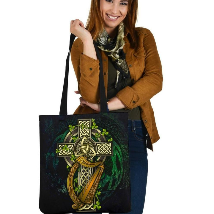 Ireland Celtic Tote Bags , Ireland Coat Of Arms with Celtic Cross
