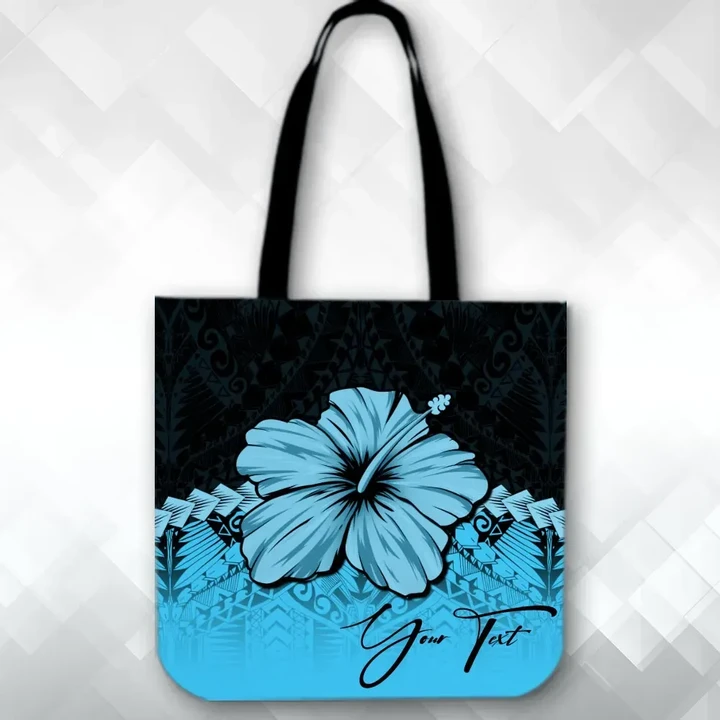 (Custom) Polynesian Tote Bag Hibiscus Personal Signature Turquoise