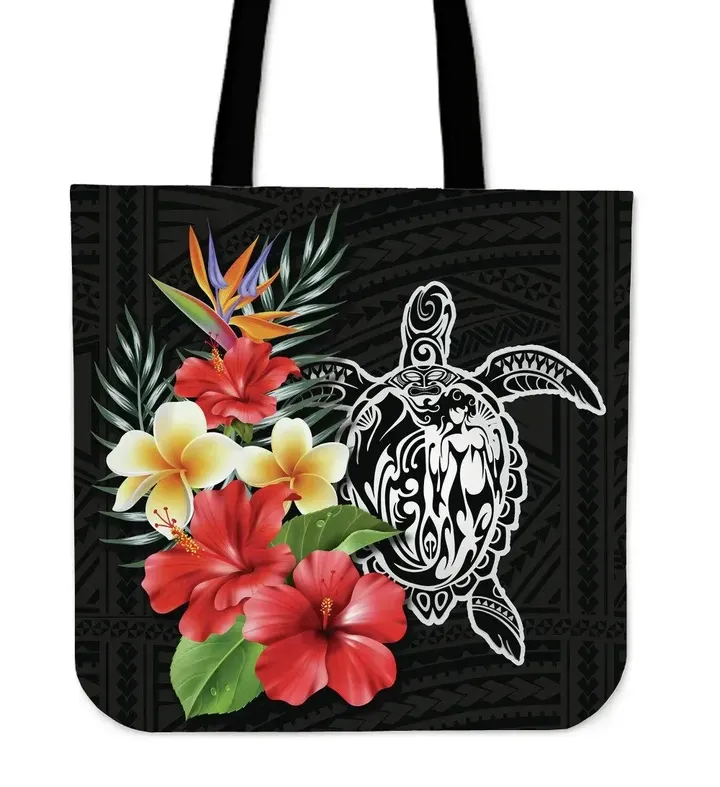 Hawaii Tote Bag , Polynesia Turtle Hibiscus And Plumeria