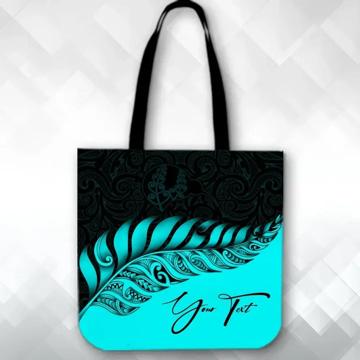 (Custom) New Zealand Tote Bag Silver Fern Kiwi Personal Signature Turquoise