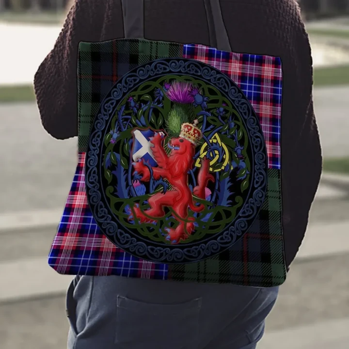 Scotland Rampant Lion with Thistle Tote Bag Tartan Version