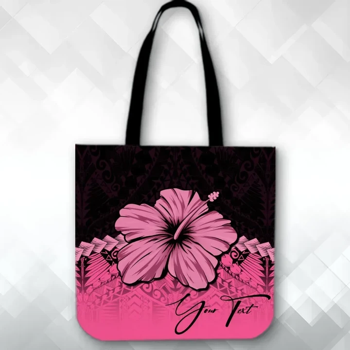 (Custom) Polynesian Tote Bag Hibiscus Personal Signature Pink