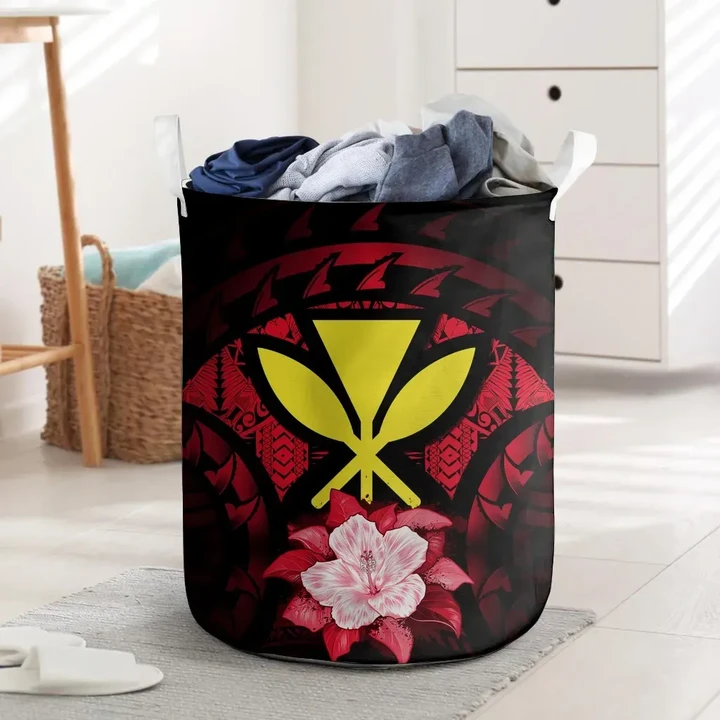 Kanaka Maoli (Hawaiian) Laundry Basket - Polynesian Hibiscus Tattoo Red