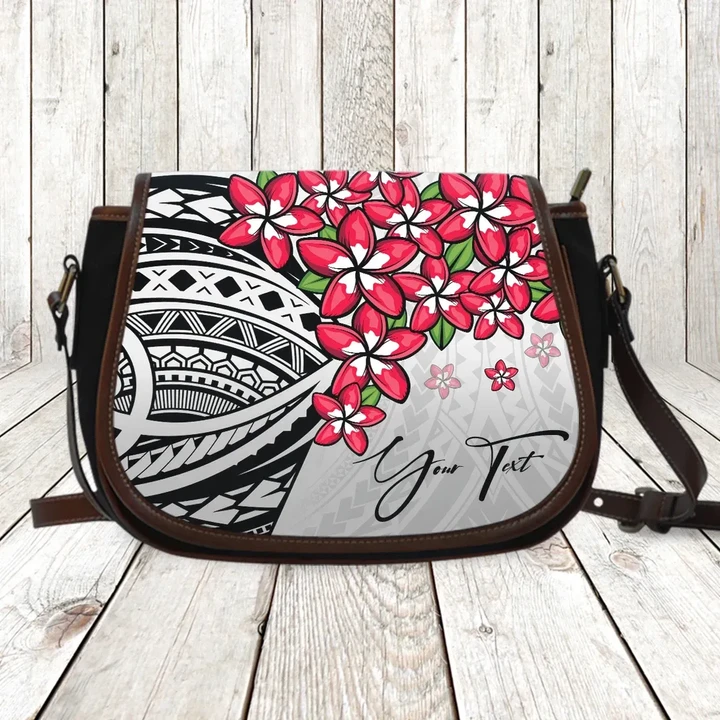 (Custom) Polynesian Plumeria Gray Saddle Bag Personal Signature
