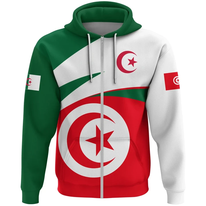 1stTheWorld Algeria Tunisia Hoodie Active Flag (Zip)