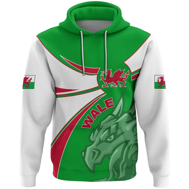 1stTheWorld Wales Hoodie, Wales Round Dragon Red