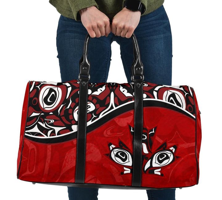 Canada Day Travel Bag , Haida Maple Leaf Style Tattoo Red