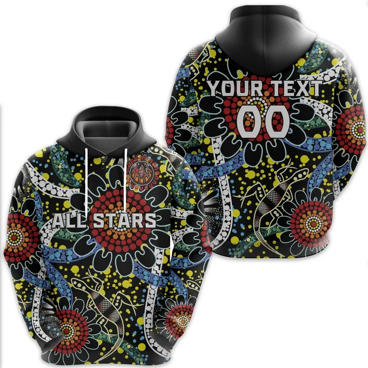 (Custom Personalised) Australia Indigenous Rugby Hoodie All Stars Sporty Style, Custom Text And Number