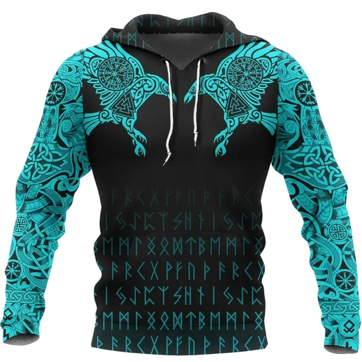 Vikings Hoodie The Raven Of Odin Tattoo Special Cyan