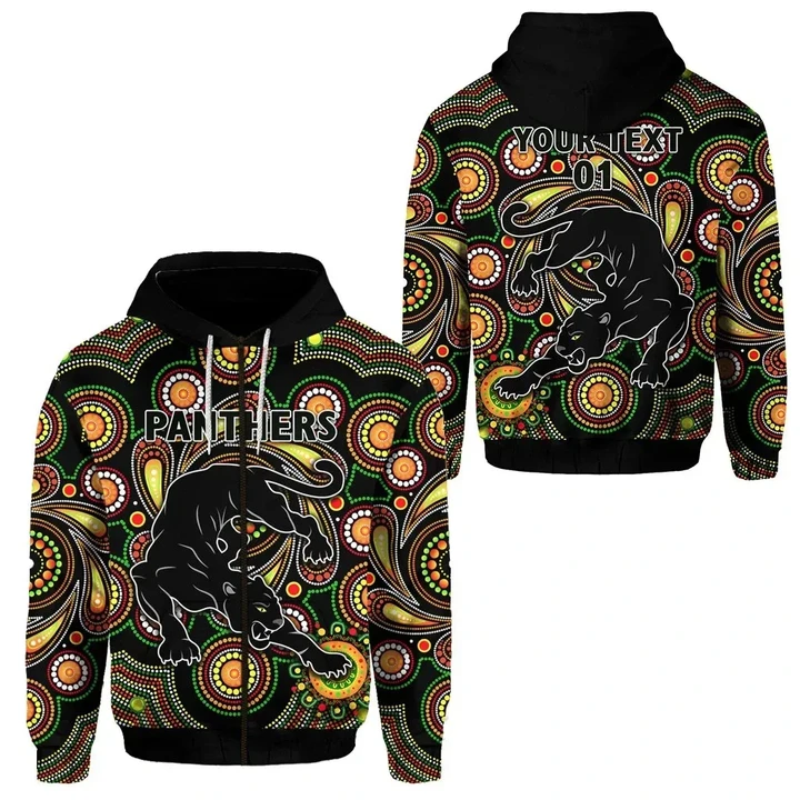 Penrith Zip Hoodie Panthers Indigenous Vibes, Custom Text And Number