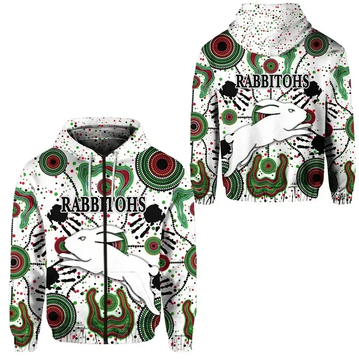 South Sydney Rabbitohs Zip Hoodie Special Indigenous White