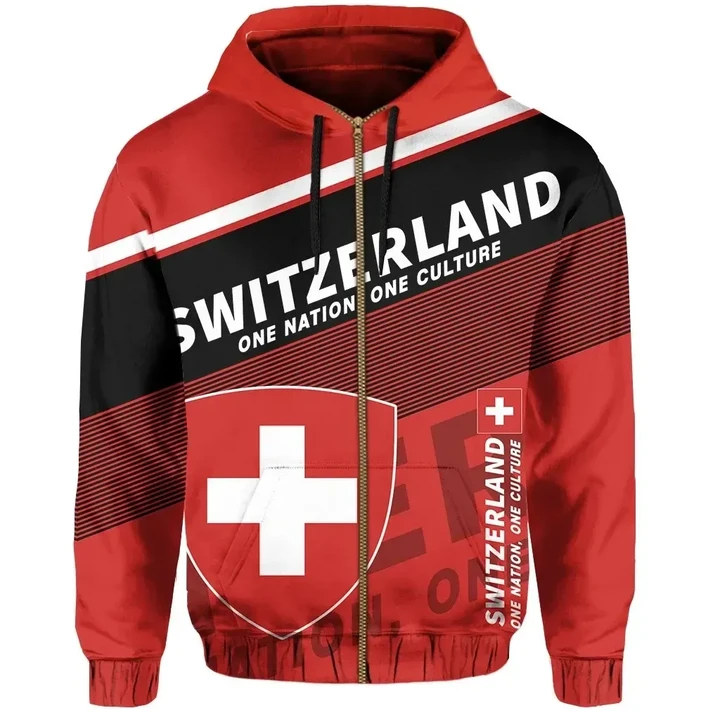 Switzerland Zipper Hoodie Flag Motto Limited Style